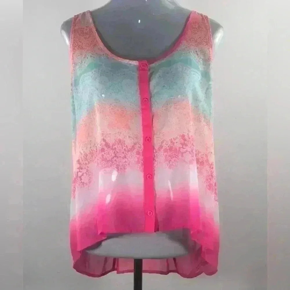 Candies Chiffon sleeveless blouse. Light, bright and cheery. Size Small - Picture 1 of 3